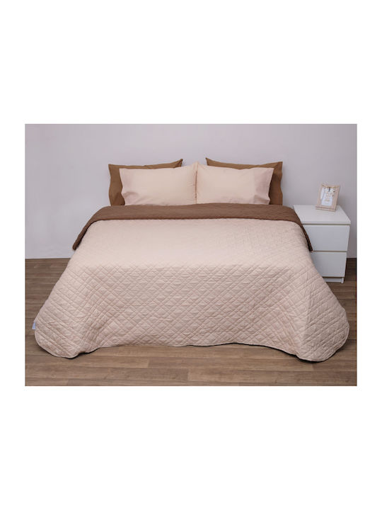 Viopros Κουβερλί Υπέρδιπλο Microfiber Μπεζ / Καφέ 220x240cm