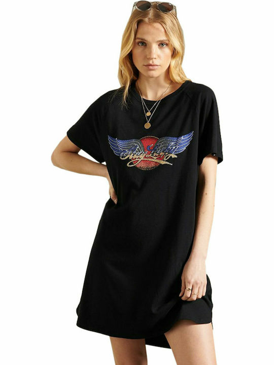 Superdry Sommer Mini T-Shirt Kleid Schwarz