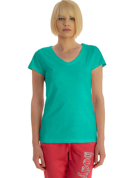 Bodymove Athletic Women's T-Shirt Green with V-Neck