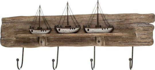 Synchronia Wall Hanger With Fish Shape Wooden 4 Hooks Brown 63x6x27cm