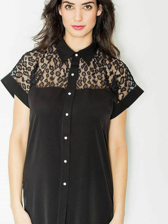 Figl M431 Women's Monochrome Short Sleeve Shirt Black 50068