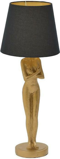 Inart Plastic Table Lamp for Socket E27 with Black Shade and Gold Base