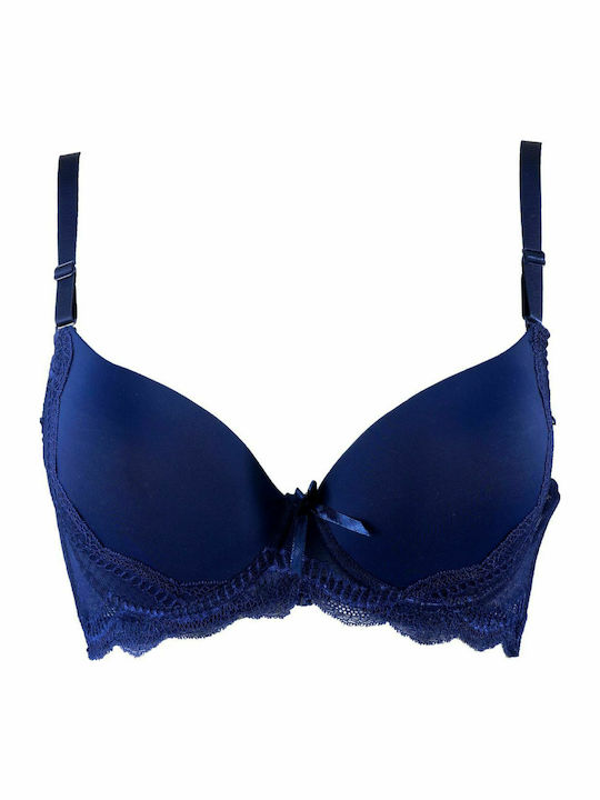 Women's bra with lace details. BLUE