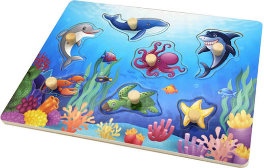 Wooden Kids Peg Puzzle Sea Animals for 3+ years+ Years 7pcs Remoundo