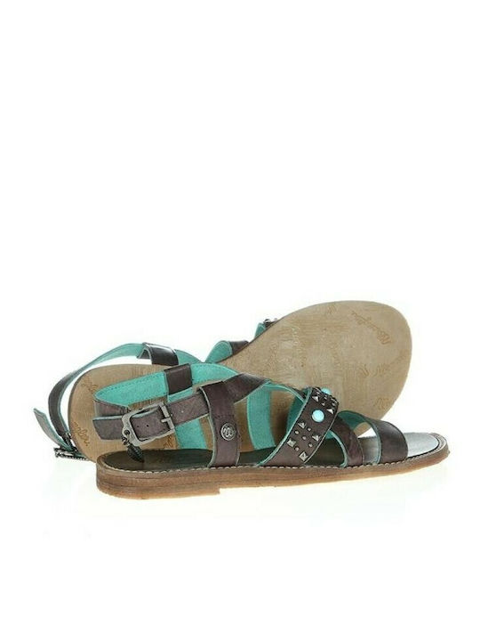 Lola Leder Flache Sandalen für Damen in Braun Farbe