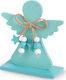 Christening Favor with Decorative Item Αγγελάκι Turquoise made of Wood 48pcs