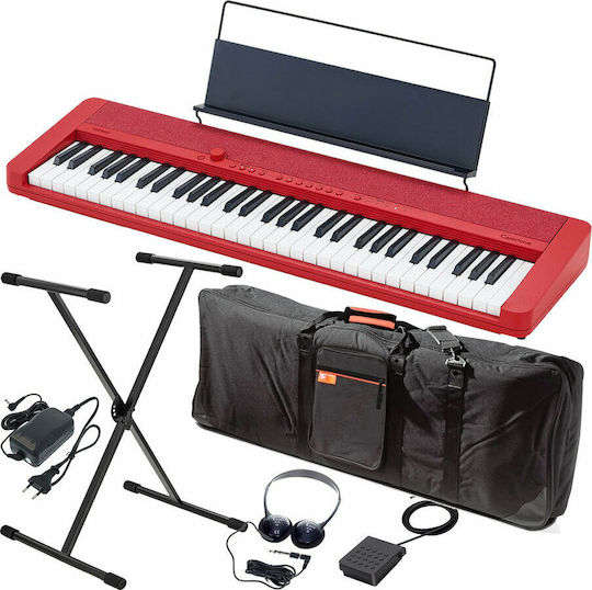 Casio Tastatur CT-S1 mit 61 Dynamisch Tasten mit Ständer und Kopfhörer Rot Deluxe-Bündel Deluxe-Bundle