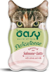 Oasy Delicatesse Souffle Adult Nasses Katzenfutter für Katze in Dose mit Lachs 85gr