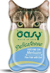 Oasy Delicatesse Pate Adult Nasses Katzenfutter für Katze in Dose mit Kabeljau 85gr