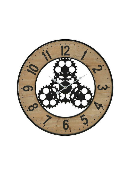 Inart Ρολόι Τοίχου Γρανάζια Ξύλινο Natural-Μαύρο 60cm