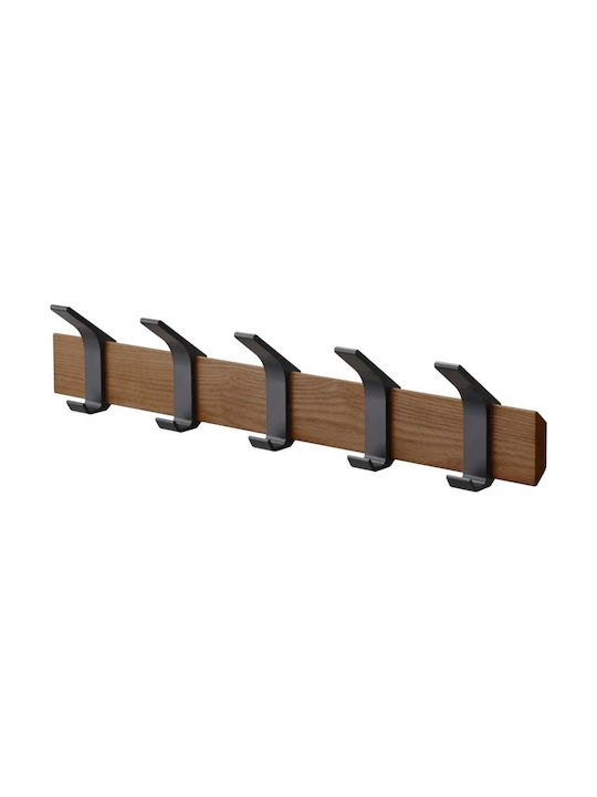 Yamazaki Metal Wall Hanger Rin with 5 Slots Καρυδιά / Μαύρο 50x6.5x10cm