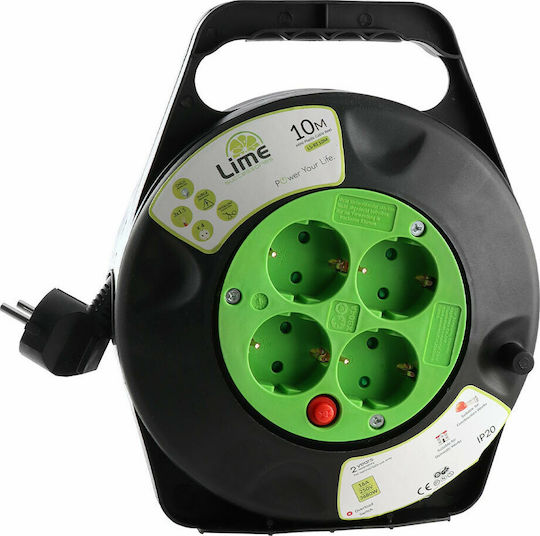 Lime Lime Mini Μπαλαντέζα Καρούλι Κλειστού Τύπου 4 Θέσεων με Καλώδιο 10m Διατομή 3 x 1.5mm² και Γείωση