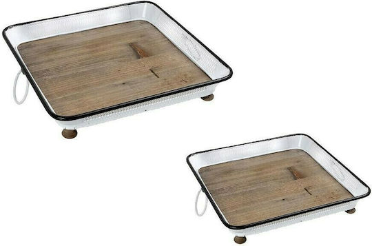 Espiel Wooden Square Decorative Tray White 38.5x38.5x9cm 2pcs