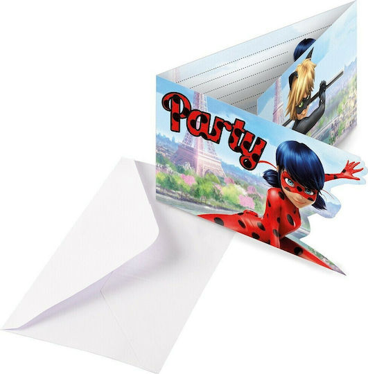 Amscan Invitații 8buc 9902880Invitații Miraculous LadyBug, 8 bucăți.