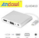 Andowl Q-HD410 Converter Lightning Male to 3.5mm HDMI VGA Female White 1 Piece