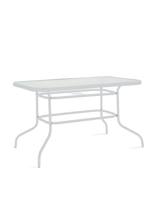 Τραπέζι Εξωτερικού Χώρου Μεταλλικό με Γυάλινη Επιφάνεια Valor Λευκό 120x70x70εκ.