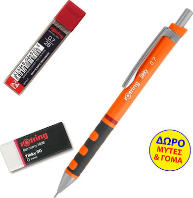 Rotring Tikky Creion mecanic de desen 0.7mm cu Radiera 3buc Portocaliu