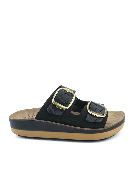 Lisa 23 Leather Women's Flat Sandals in Black Color