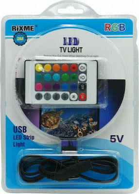 Rixme Ταινία LED Τροφοδοσίας USB (5V) RGB Μήκους 2m και 30 LED ανά Μέτρο Σετ με Τηλεχειριστήριο και Τροφοδοτικό Τύπου SMD5050