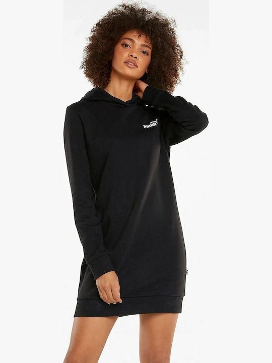 Rochie Mini Sport Mânecă Lungă Cu Glugă Neagră