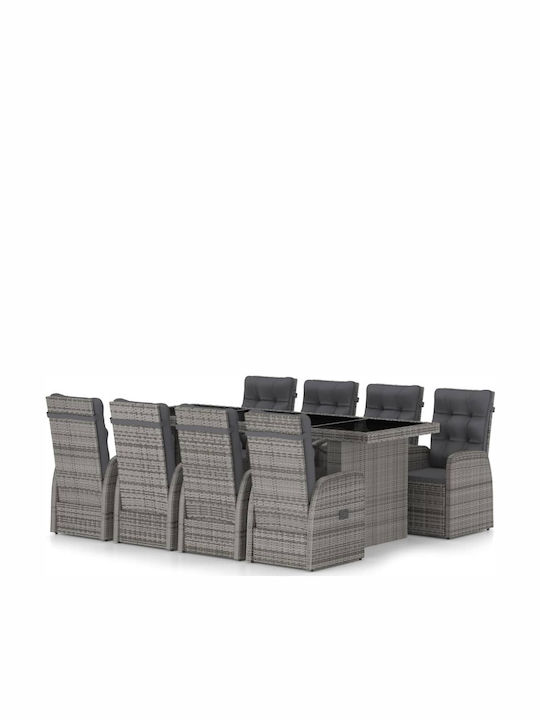 Set Outdoor Dining Grey with Pillows 9pcs