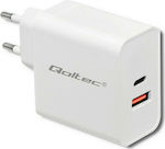 Qoltec Φορτιστής Χωρίς Καλώδιο με Θύρα USB-A και Θύρα USB-C 63W Quick Charge 3.0 Λευκός (51715)