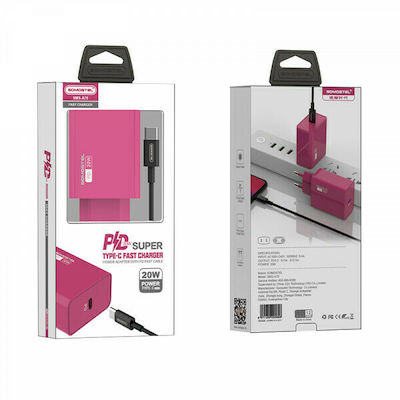 Somostel Φορτιστής με Θύρα USB-C και Καλώδιο USB-C 20W Power Delivery Ροζ (SMS-A78)