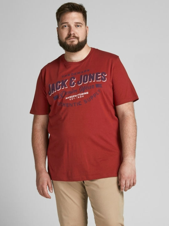 Jack & Jones Ανδρικό T-shirt Μπορντό με Στάμπα