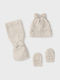 Kids Beanie Set with Scarf & Gloves Knitted Beige