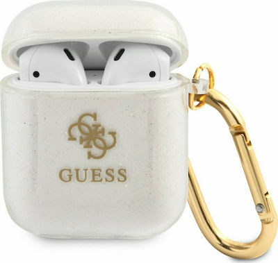 Guess 4G Glitter Θήκη Σιλικόνης με Γάντζο σε Διάφανο χρώμα για Apple AirPods