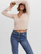 Vero Moda Damen Crop Top Langärmelig mit V-Ausschnitt Rosa