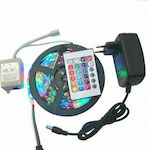 Bandă LED Alimentare 12V RGB Lungime 5m și 60 LED-uri pe Metru Set cu Telecomandă și Alimentare SMD3528