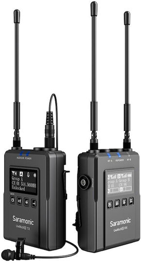 Saramonic UwMic9S Kit 1 (TX+RX) Комплект Безжично Δυναμικό Микрофон Висулка, Щипка, Колан Журналистически в Черен Цвят