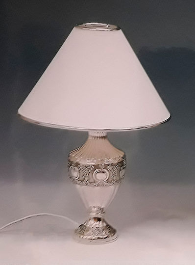 Karvounis Metall Tischlampe mit Weiß Schirm und Silber Basis
