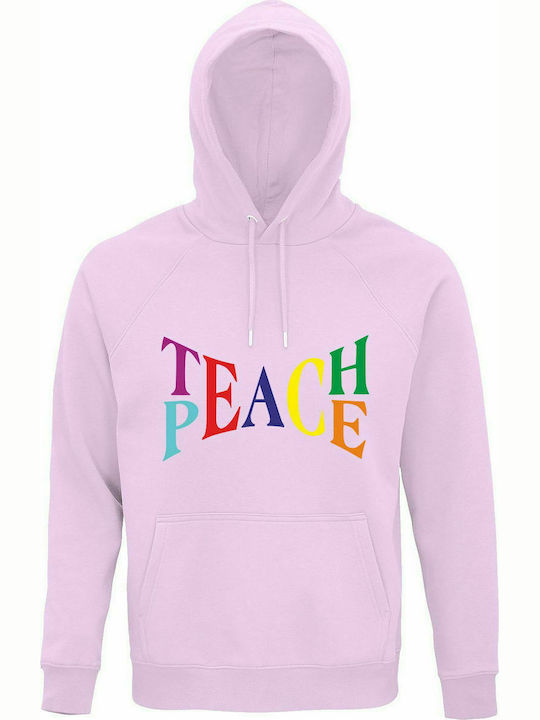 Unisex Hoodie, Organic "Teach Peace", Creamy Pink