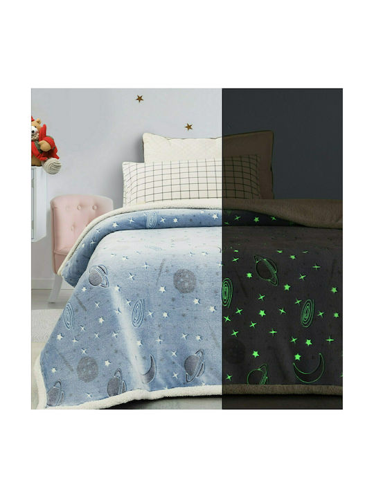 Fleece Blanket Planets Fluorescent Light Blue 1...