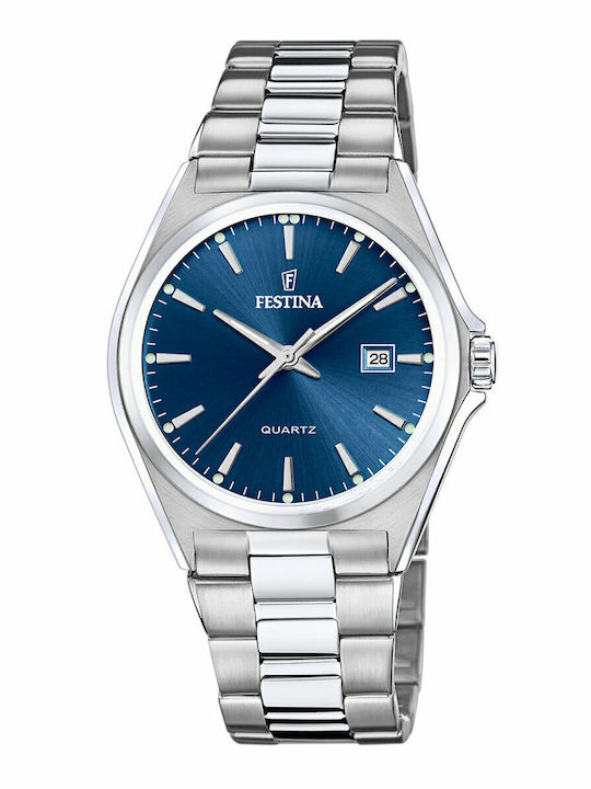 Festina Мъжки Часовник 40мм Хронограф На Батерия Със Сребрист Ацетиленов Гривна