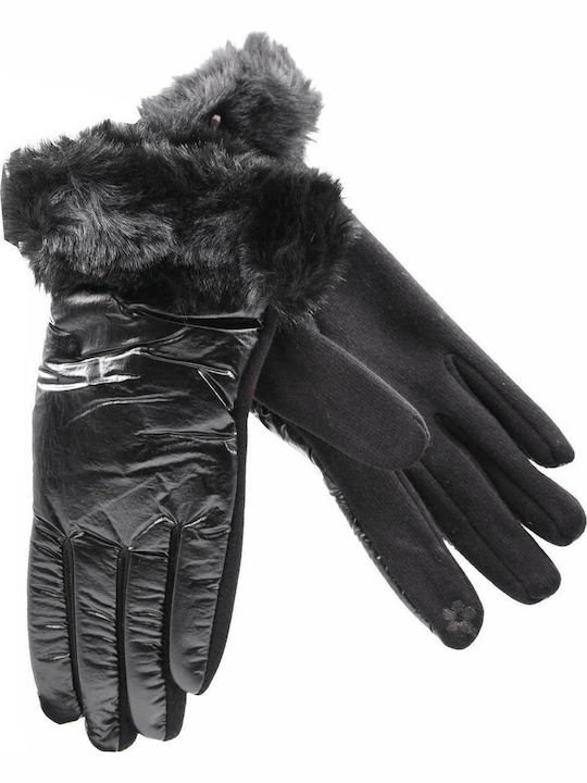 Verde 02-603 Μαύρα Γυναικεία Γάντια Αφής με Γούνα
