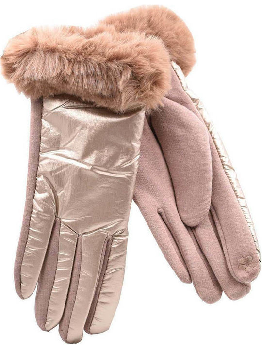 Verde Women's Touch Gloves with Fur Rose Gold 02-603