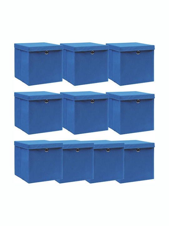 vidaXL Fabric Storage box with Cap Blue 32x32x32cm 10pcs