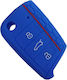 Silicone Car Key Cover Case with 3 Buttons for Seat / Skoda / VW Blue