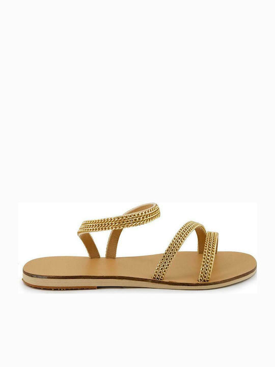 Sofia Manta Leather Women's Flat Sandals in Gol...
