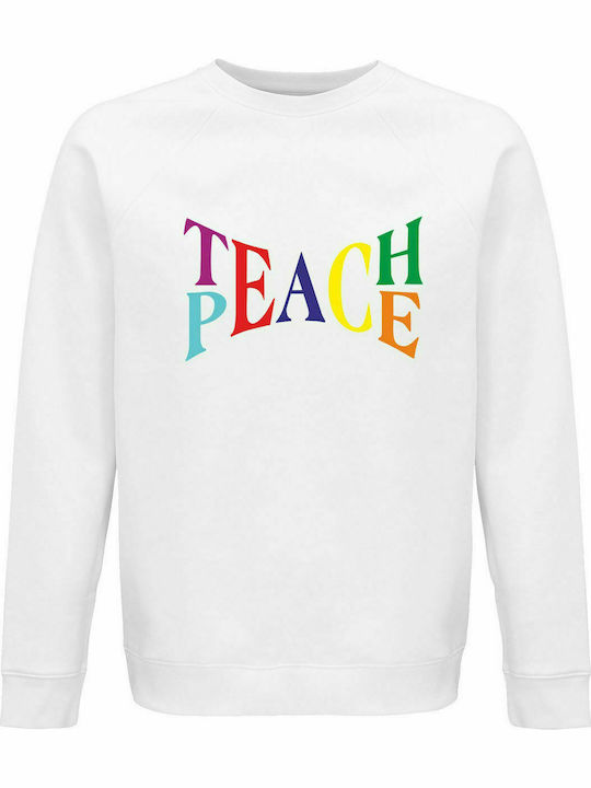 Unisex Sweatshirt, Organic "Teach Peace", White