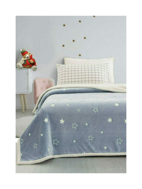 Κουβέρτα Βελουτέ Stars Φωσφορίζουσα Μπλε 160x220εκ.
