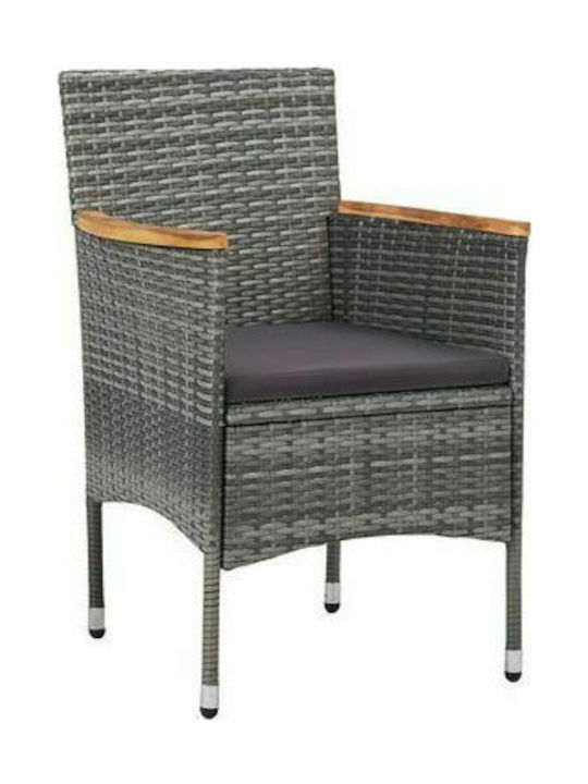 Outdoor Chair Rattan Grey / Dark Grey Pillow with Cushion 2pcs 52x57x84cm