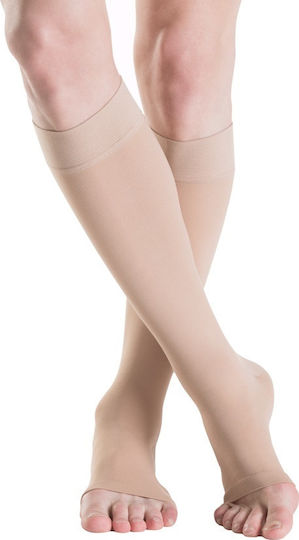 Sigvaris Cotton Normal Socks Calf High Graduated Compression Open 18-21 mmHg Beige