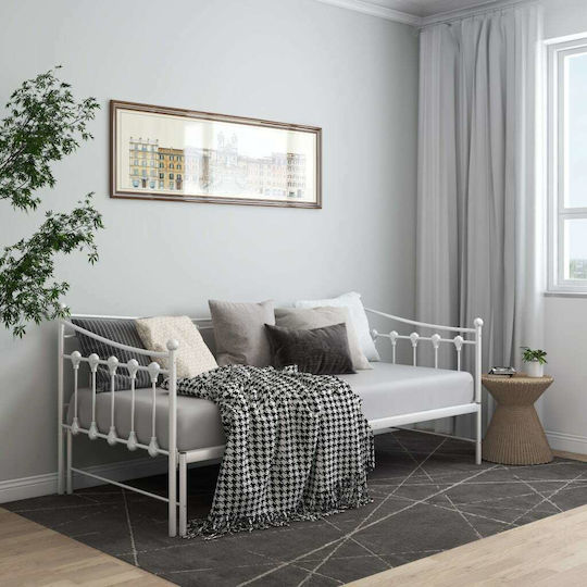 Single Metal White Sofa Bed for Mattress 90x200cm