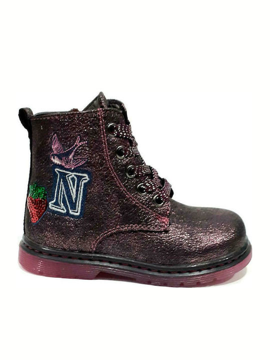 Leather Kids Boots with Laces Purple