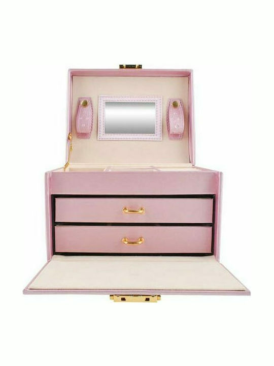 Beautylushh Jewellery Box Made of Faux Leather with Drawer & Mirror Pink 17.5x13.8x17.5cm Beautylushh Jewellery Box Made of Faux Leather with Drawer & Mirror Pink 17.5x13.8x17.5cm