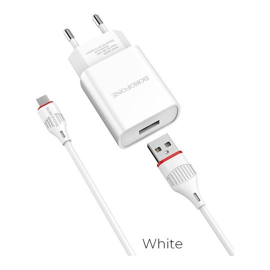Borofone Charger with 2 USB-A Ports and Cable micro USB Whites (BA58A)